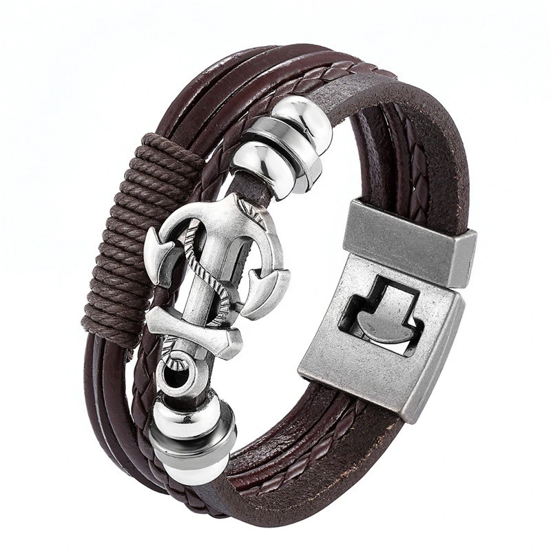 Wholesale Price Fashion Jewelry Vintage Handmade Woven Leather Bracelet For Men