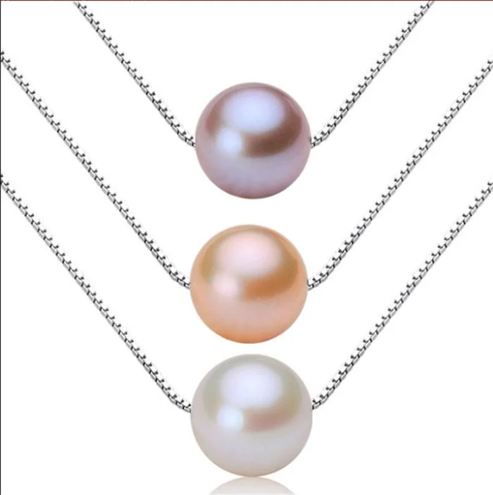 925 Sterling Silver AAA Real Natural Genuine Fresh Water Freshwater Single Pearl Necklace Jewelry Pearl Necklace