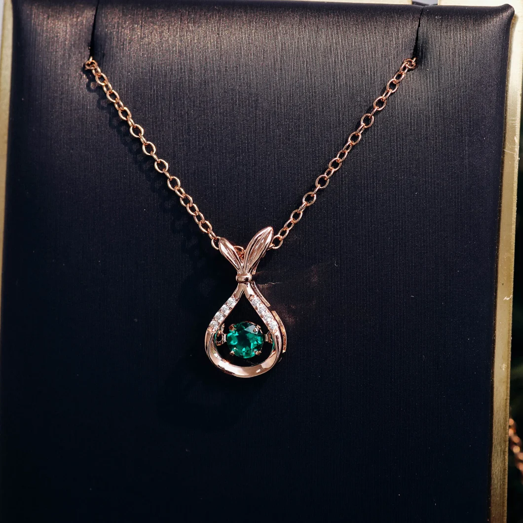 925 Sterling Silver Rose Gold Plated 5A Cubic Zirconia Custom Provence Gems Lab Grown Emerald Pear Necklace