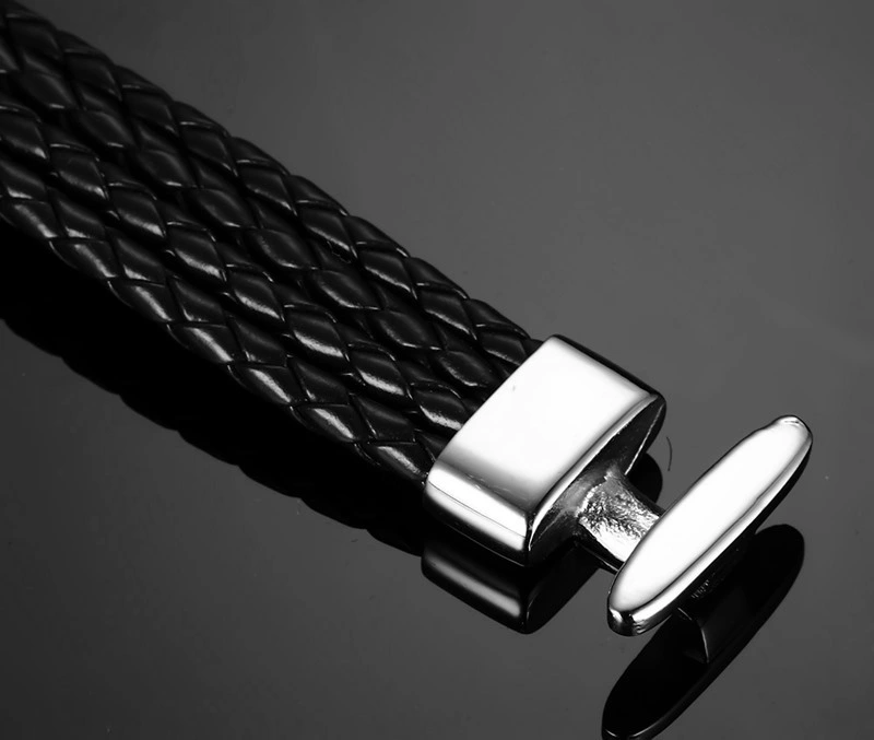 Titanium Steel Black Leather Rope Bracelet Men′ S and Women′ S Style Knitting Personality Leather Rope Bracelet