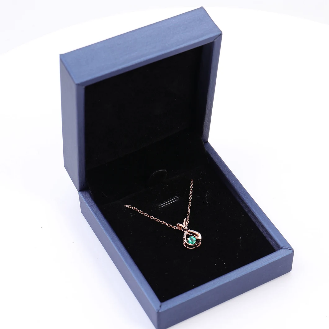 925 Sterling Silver Rose Gold Plated 5A Cubic Zirconia Custom Provence Gems Lab Grown Emerald Pear Necklace