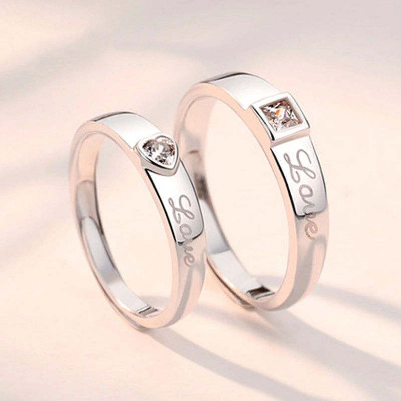 925 Sterling Silver Love Letters Love Adjustable Couple Ring