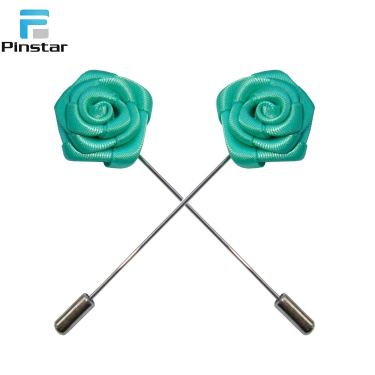 Wholesale Fashion Multicolor Available Custom Fabric Rose Flower Brooch Men′s Long Needle Lapel Pins