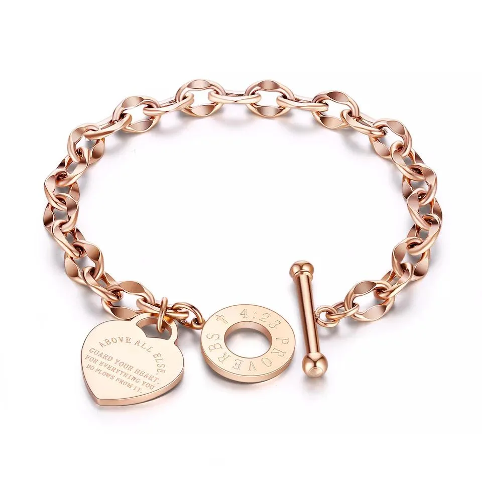 Custom Heart Pendant Rose Gold Plated Chain Bracelet for Women Jewelry Party