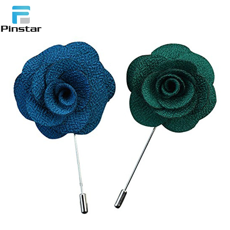 Wholesale Fashion Multicolor Available Custom Fabric Rose Flower Brooch Men′s Long Needle Lapel Pins