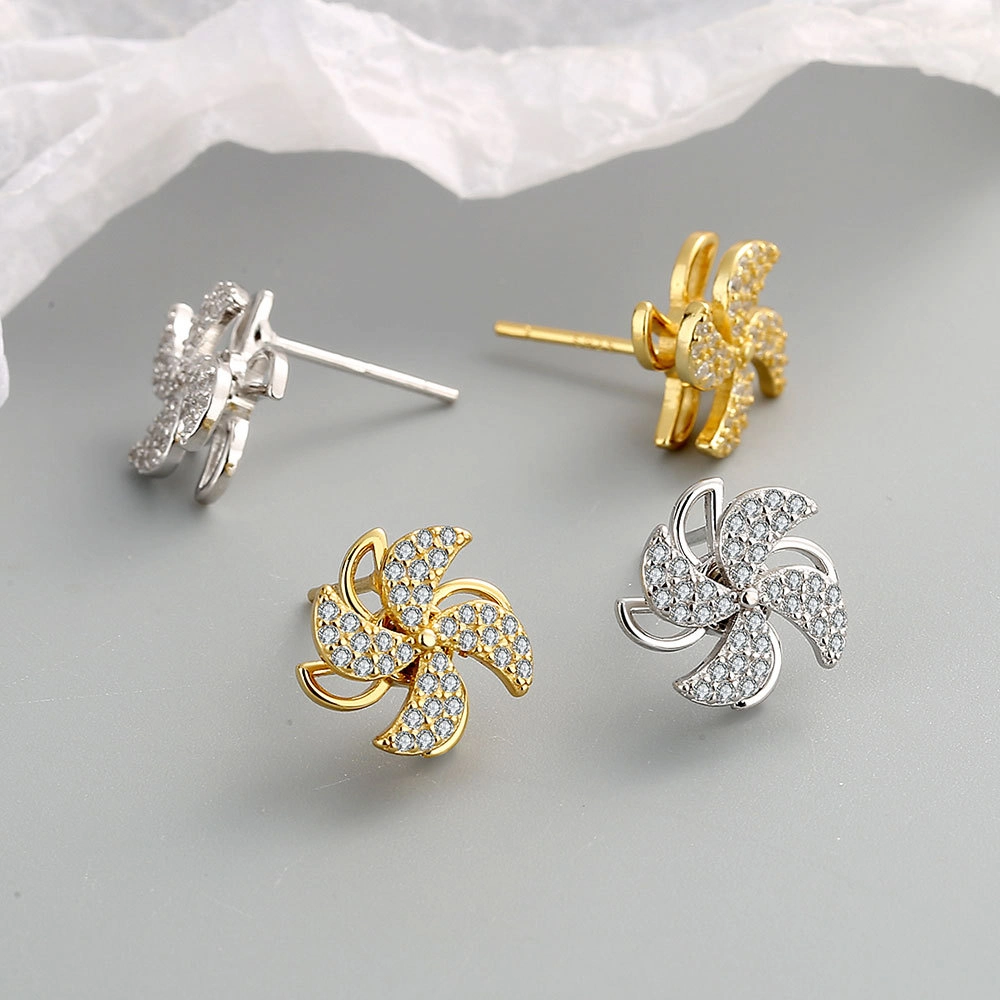 High End Women Brass Jewelry Zircon Ear Stud